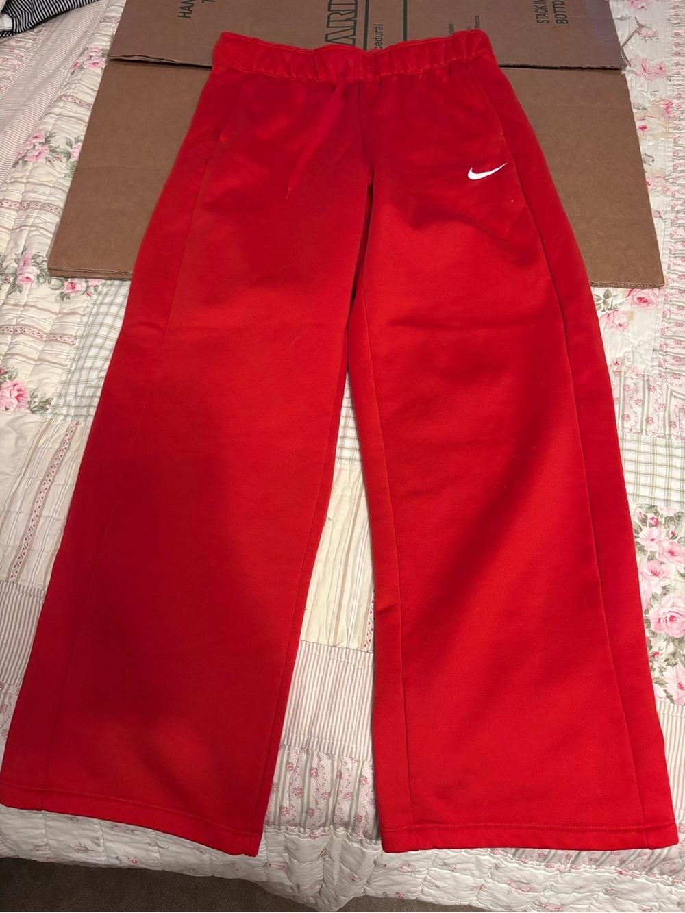 Nike Red Kids Sweatpants with White Swoosh